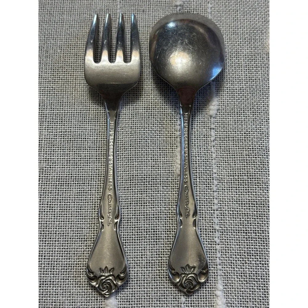 Vintage 1881 Rogers Stainless Oneida Arbor Rose/True Rose Child's Fork & Spoon